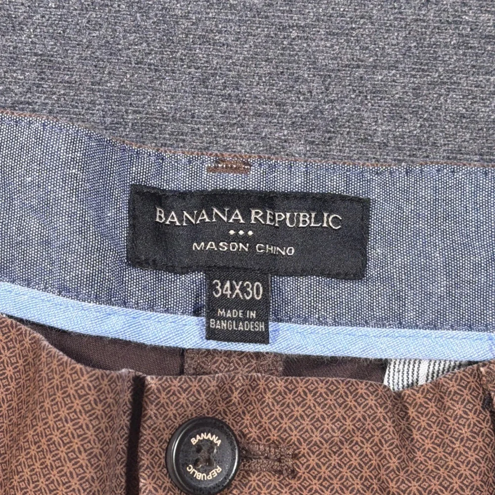Banana Republic Mason Chino Mens 34x29 Brown Geometric Print Stretch Pants